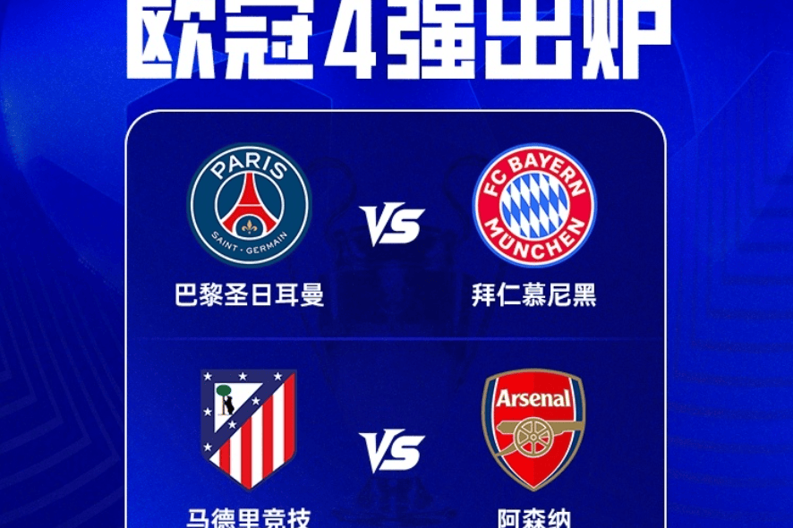 欧冠4强最新赔率:拜仁超越阿森纳登顶!卫冕冠军被看衰 马竞垫底